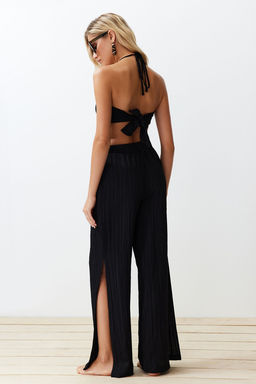 Siyah Dokuma Keten Kar?s?ml? Bluz Pantolon Plaj Tak?m TBESS24AU00030