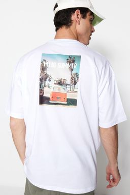 TRENDYOL MAN Beyaz Oversize/Genis Kesim Manzara Bask?l? K?sa Kol %100 Pamuklu T-Shirt TMNSS21TS0619 - Trendyolmilla фото 3