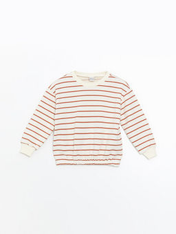 Bisiklet Yaka ?izgili Uzun Kollu K?z ?ocuk Sweatshirt