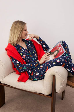 Trendyolmilla Lacivert %100 Pamuklu K?s Temal? Orme Pijama Tak?m? THMAW22PT1212  фото 11