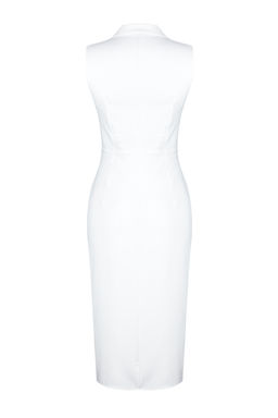 Ekru Vucuda Oturan Dugme Detayl? Y?rtmacl? Midi Kalem Etek Dokuma Elbise TWOSS23EL02256