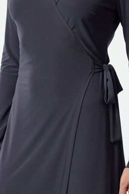 Antrasit Kruvaze Yaka Kusakl? Fitted/Vucuda Oturan Midi Orme Elbise TWOAW24EL00290 - Trendyolmilla фото 4