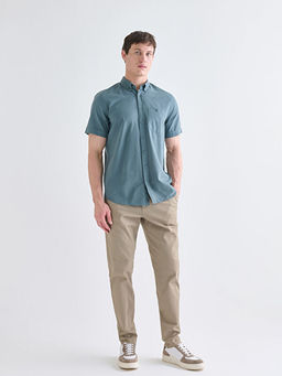 Regular Fit K?sa Kollu Keten Kar???ml? Erkek G?mlek