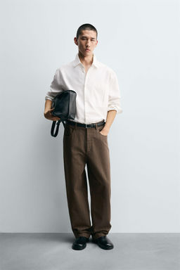 BALLOON FIT STRIPED JACQUARD TROUSERS