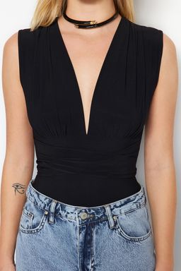 TRENDYOLMILLA Mavi Baglama Detayl? V Yaka Fitted/Vucuda Oturan Esnek C?tc?tl? Orme Body TWOSS23BD00055  фото 38