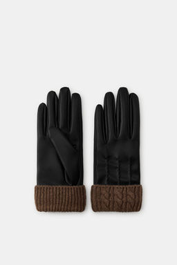 GUANTES EFECTO PIEL MEZCLA LANA / Negro