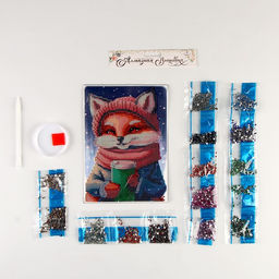 Алмазная мозаика на новый год с частичным заполнением на холсте Лисичка, 15?21 см, набор для творчества