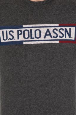 U. S. Polo Assn Мужской трикотаж антрацитового меланжевого цвета с круглым вырезом - U.s. polo assn фото 6