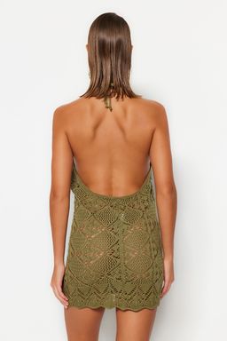 TRENDYOLMILLA Haki Vucuda Oturan Mini Triko S?rt Dekolteli Plaj Elbisesi TBESS23EL00240  фото 20