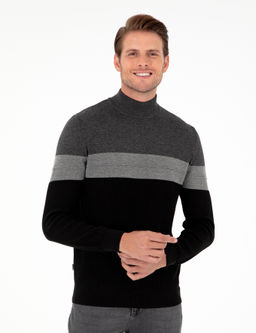 Antrasit Melanj Slim Fit Yar_m Bal_k__ Yaka Triko Kazak