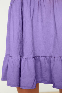 Lila Genis Kesim V Yaka Mini Dokuma Elbise TWOSS20EL0400