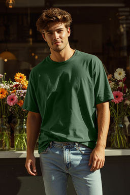 Haki Oversize/Genis Kesim Basic %100 Pamuk T-Shirt TMNSS22TS0318