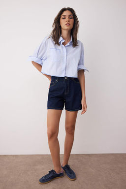 TRENDYOLMILLA Beyaz Yuksek Bel City Boy Denim Sort TWOSS25SR00172 фото 9