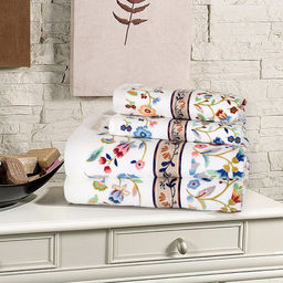 "Япония-2021" Полотенце махровое 50х90см, плотность 300гр/м2, 100% хлопок, с вышивкой, Васильки, синий, Bolangde (Китай)