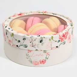 Коробка для макарун, кондитерская упаковка тубус с окном, Love, 16×16×5 см