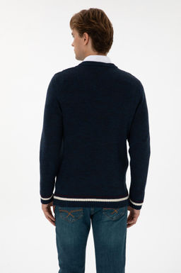 Erkek Regular Fit V Yaka Lacivert Kazak