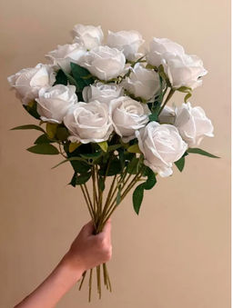 Роза реалистичная, цвет белый крем, высота 50см, диаметр бутона 7см