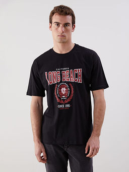 Bisiklet Yaka Bask?l? Penye Erkek Ti??rt