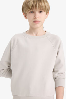 Bisiklet Yaka Basic D_z Okul Sweatshirt Erkek _ocuk