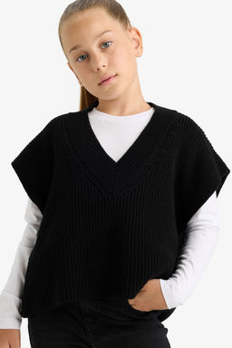 Oversize Geni_ Kal_p V Yaka Triko S_veter K_z _ocuk