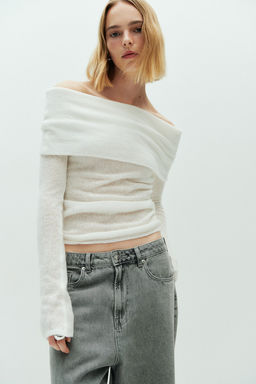 Jersey off-the-shoulder en punto transparente - H&m фото 2
