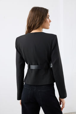 Siyah Kemerli Fitted/Vucuda Oturan S?k Dokuma Blazer Ceket TWOAW26BC00003 - Trendyolmilla фото 4