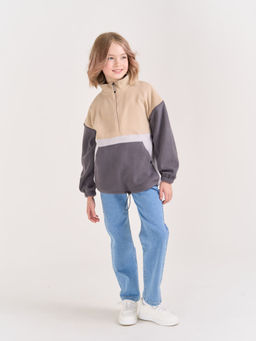 Олимпийка флисовая Колор блок Графит/Беж 7+ - Bungly фото 9