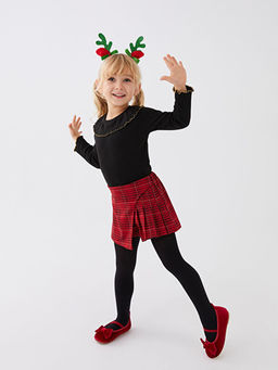 Beli Lastikli Ekose Desenli K?z Bebek ?ort Etek ve K?lotlu ?orap 2li Tak?m