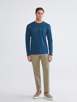 Bisiklet Yaka Bask?l? Erkek Sweatshirt