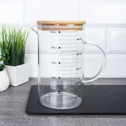 Цена за 1 шт. Кружка мерная 1000 мл / LCWJ103 /уп 48/Бамбуковая крышка - ГалеонТрейд фото 2