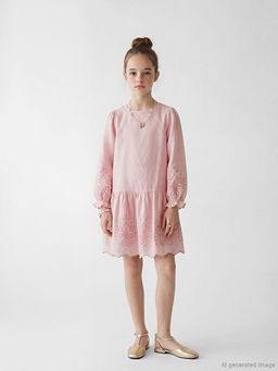 Bisiklet Yaka Nak??l? K?z ?ocuk Elbise