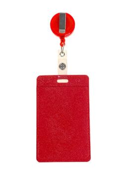 Бейдж с лентой на рулетке вертикальный, цвет красный - Greta фото 2
