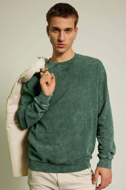Regular Fit Bisiklet Yaka Y?kamal? Soluk Efektli Basic Duz Sweatshirt - Defacto фото 3