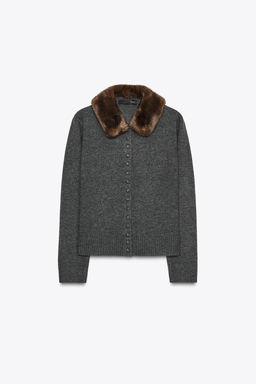 FAUX FUR LAPEL CARDIGAN - Zara фото 5
