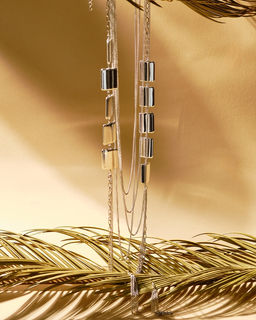 Набор 2 предмета: серьги, бусы Унисон прямоугольники, цвет серебро, 80 см