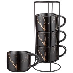 НАБОР КРУЖЕК НА МЕТАЛЛ. ПОДСТАВКЕ LEFARD FANTASY 4 ШТ. 300 МЛ ЧЕРНЫЙ