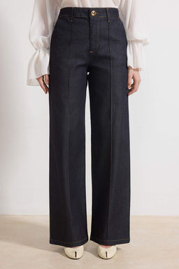 Koyu Mavi Dikis Detayl? Yuksek Bel Ekstra Esnek Wide Leg Jeans TWOSS26JE00053 - Trendyolmilla фото 3