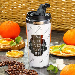 Термокружка нерж. сталь, пластик, 0.42 л, , Захватывать мир, колба нерж., FD-06-17 (449147) /DANIKS/
