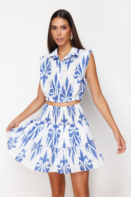 Mavi Gipeli Etegi F?rf?rl? Keten Gorunumlu Mini Dokuma Etek TWOSS24ET00175 - Trendyolmilla фото 2