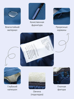 Парка зимняя подростковая для мальчика с капюшоном синего цвета 9533S - Valianly фото 21