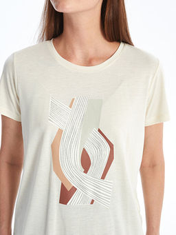 Bisiklet Yaka Bask?l? K?sa Kollu Kad?n Ti??rt