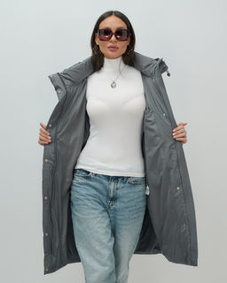 Пальто зимнее утепленное с капюшоном женское темно-серого цвета 7618TC - Visdeer фото 14