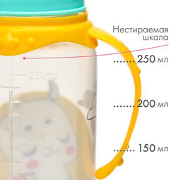 Бутылочка для кормления M&B «ТРЕНД. Лама», классическое горло, с ручками, с 3 мес., 250 мл., цилиндр, бирюзовый