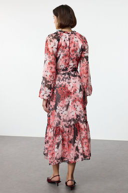 TRENDYOLMILLA Cok Renkli Kusakl? Etnik Desenli Etegi Volanl? Astarl? Midi Dokuma Elbise TWOAW24EL00356  фото 5