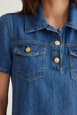 TRENDYOLMILLA Mavi Cep Detayl? Loose Mini Denim Gomlek Elbise TWOSS25EL00008 фото 4