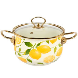 Кастрюля эмал сталь, 2.7 л, крышка стекло, Лимоны, Y4-11367 индукция (513823)