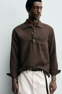 CAMISA POLO LINO - ALGOD?N / Marr?n - Zara фото 6