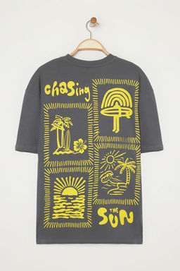 TRENDYOL MAN Antrasit Unisex Oversize/Genis Kesim Bask?l? %100 Pamuk T-Shirt TMNSS25TS00031 - Trendyolmilla фото 29