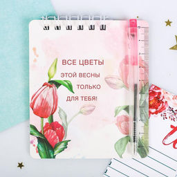 Цена за 2 шт. Подарочный набор, блокнот А7.32 листа, мини-ручка «С 8 Марта»