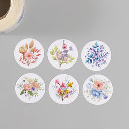 Цена за 2 шт. Наклейка бумага "Цветочные букеты" d=2,5 см 252 шт в рулоне